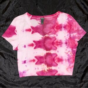 Pink Tie-Dye V-Neck Crop Top